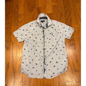 Eighty Eight Platinum Mens Large Blue Beach Print Short Sleeve Button Down Shirt